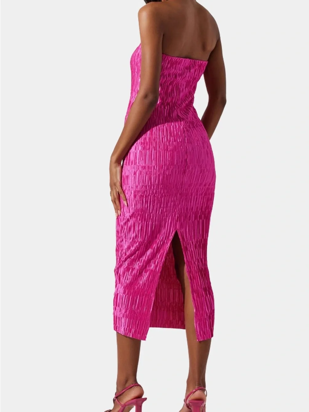 ASTR Strapless Fuchsia Textured Midi Dress - Picture 4 of 7